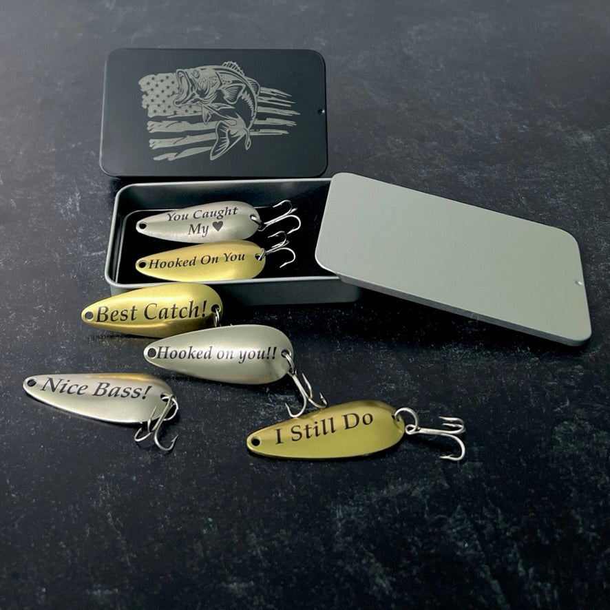 Fishing Lure Gift Set; 2 Custom Lures in Metal Tin