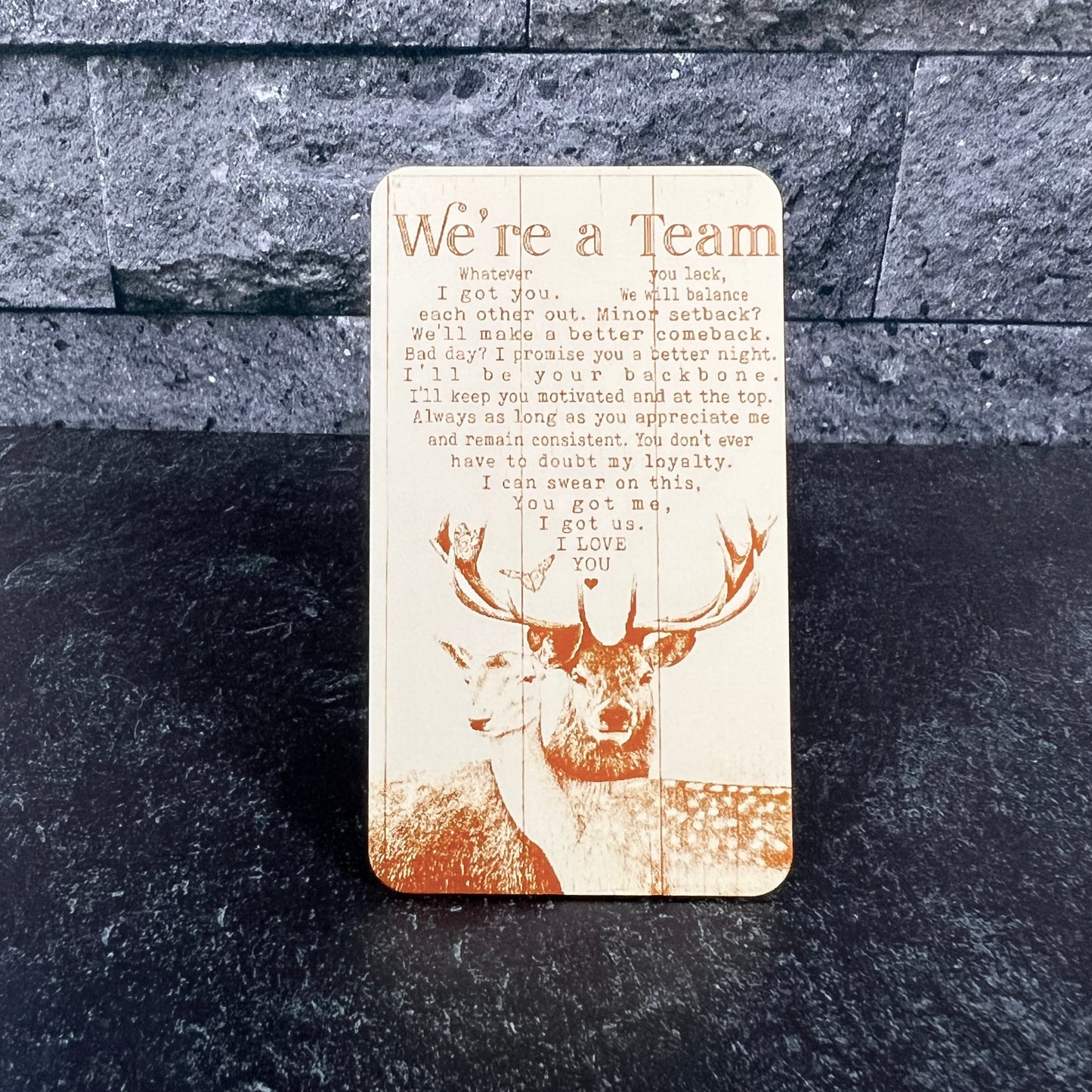 "We're a Team" Quote Wallet Card – Unique Gift for Him with Buck and Doe Design