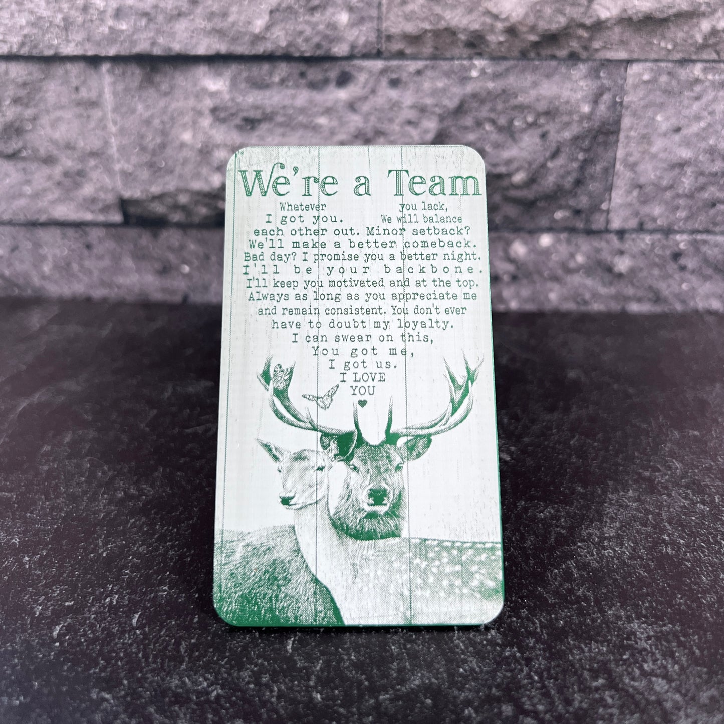 "We're a Team" Quote Wallet Card – Unique Gift for Him with Buck and Doe Design