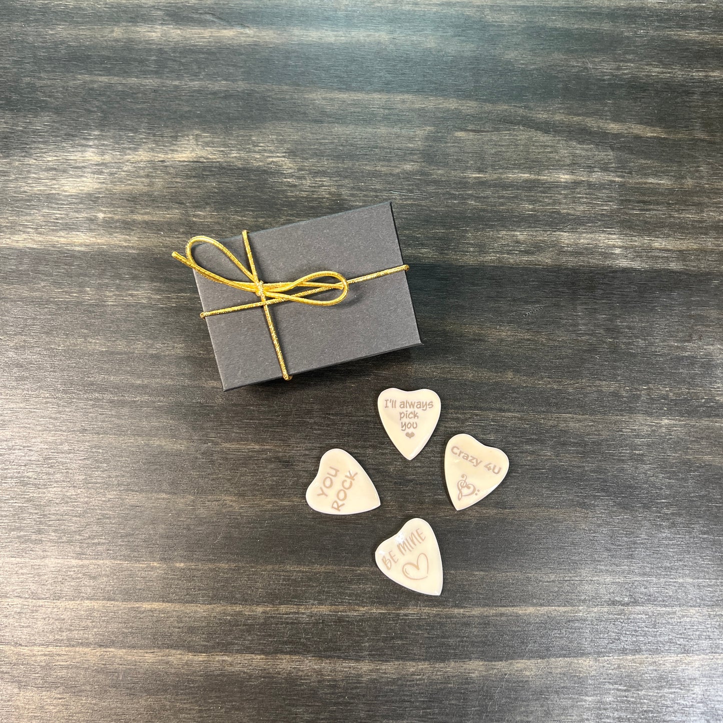 Personalized Heart Shaped Bone Guitar Pick with Custom Magnetic Wood Box