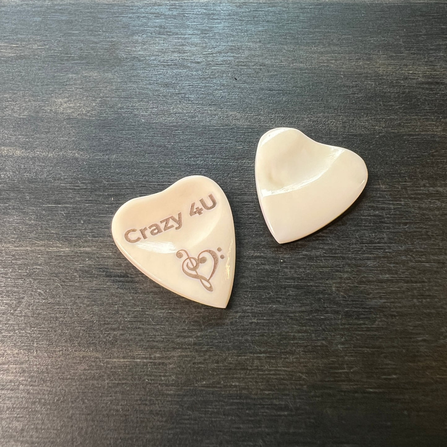 Personalized Heart Shaped Bone Guitar Pick with Engraved Magnetic Wood Box