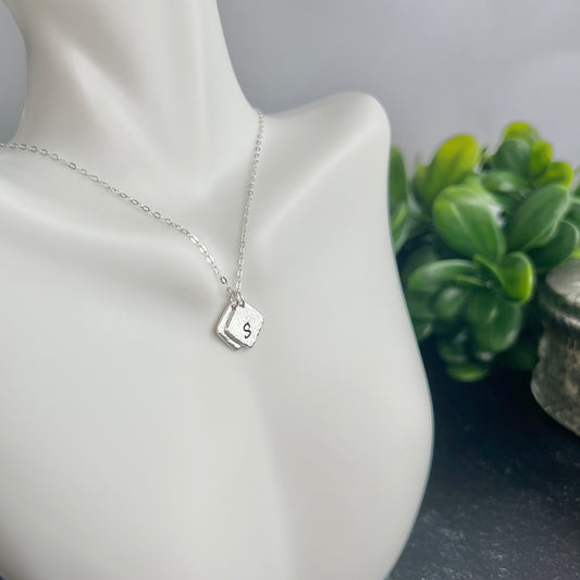 Hammered .925 Sterling Silver Initial Pendant with Fine Sterling Silver Chain