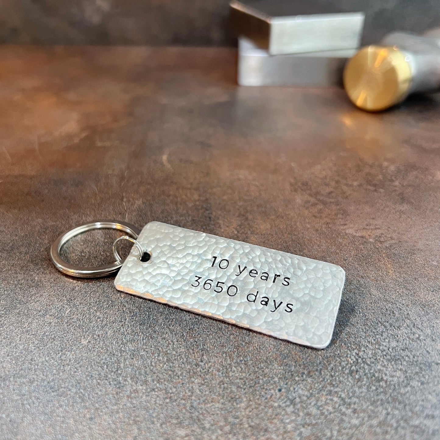 Hand-Stamped Anniversary Keychain – Copper, Bronze, or Pewter