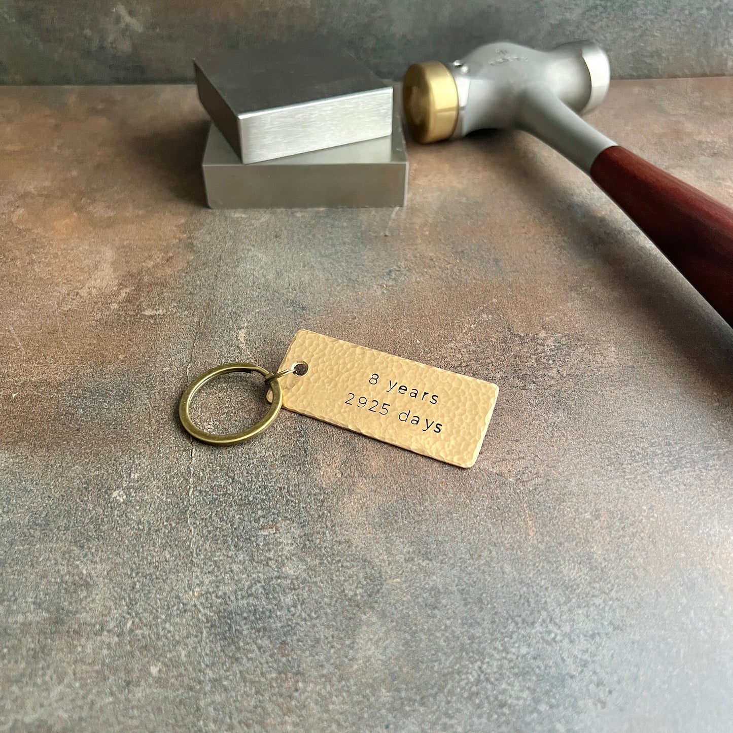 Hand-Stamped Anniversary Keychain – Copper, Bronze, or Pewter