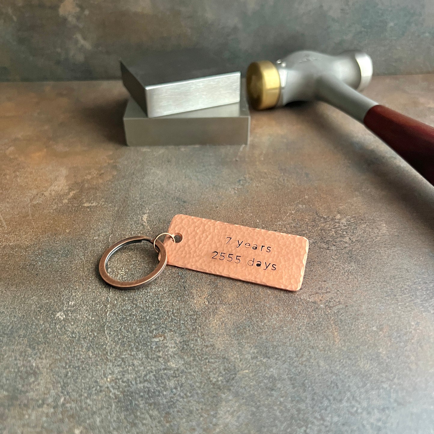 Hand-Stamped Anniversary Keychain – Copper, Bronze, or Pewter