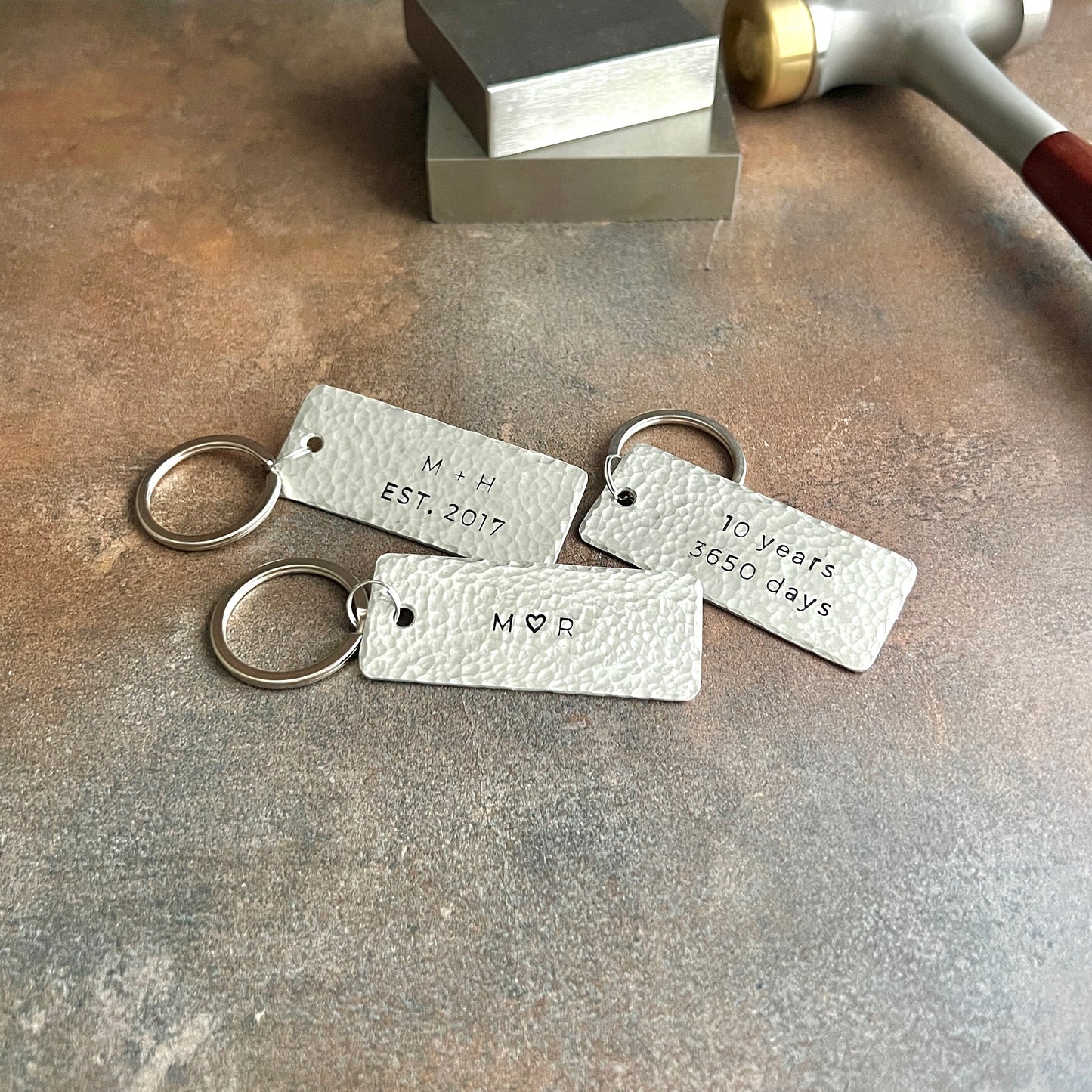 Custom Anniversary Keychain; Choice of Copper, Bronze, or Pewter