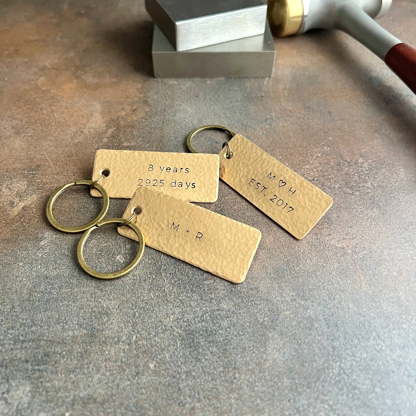 Custom Anniversary Keychain; Choice of Copper, Bronze, or Pewter