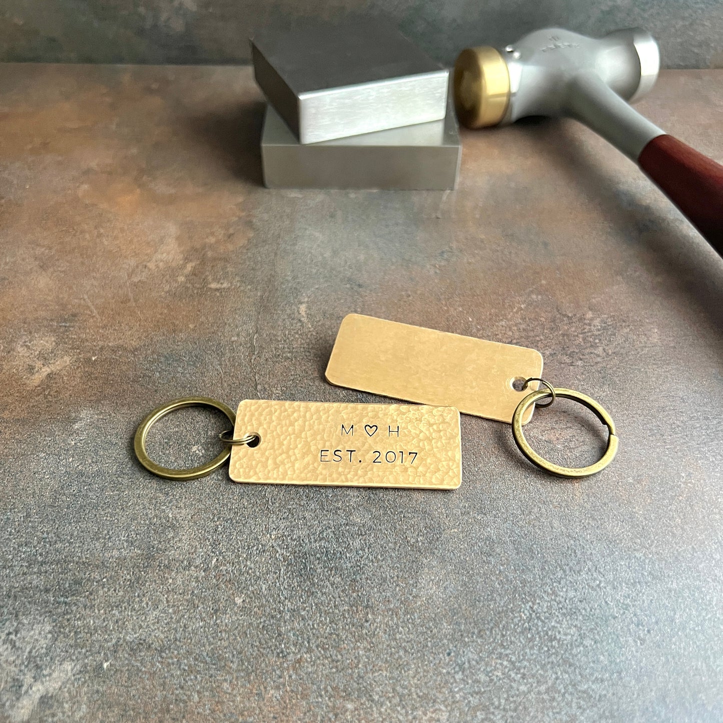 Custom Anniversary Keychain; Choice of Copper, Bronze, or Pewter