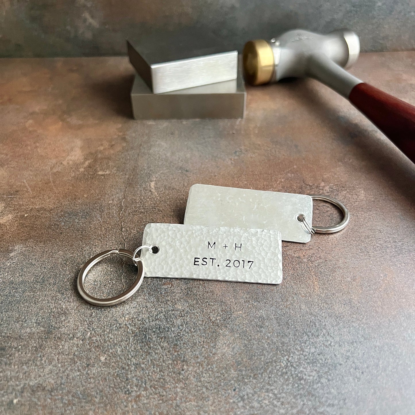 Custom Anniversary Keychain; Choice of Copper, Bronze, or Pewter