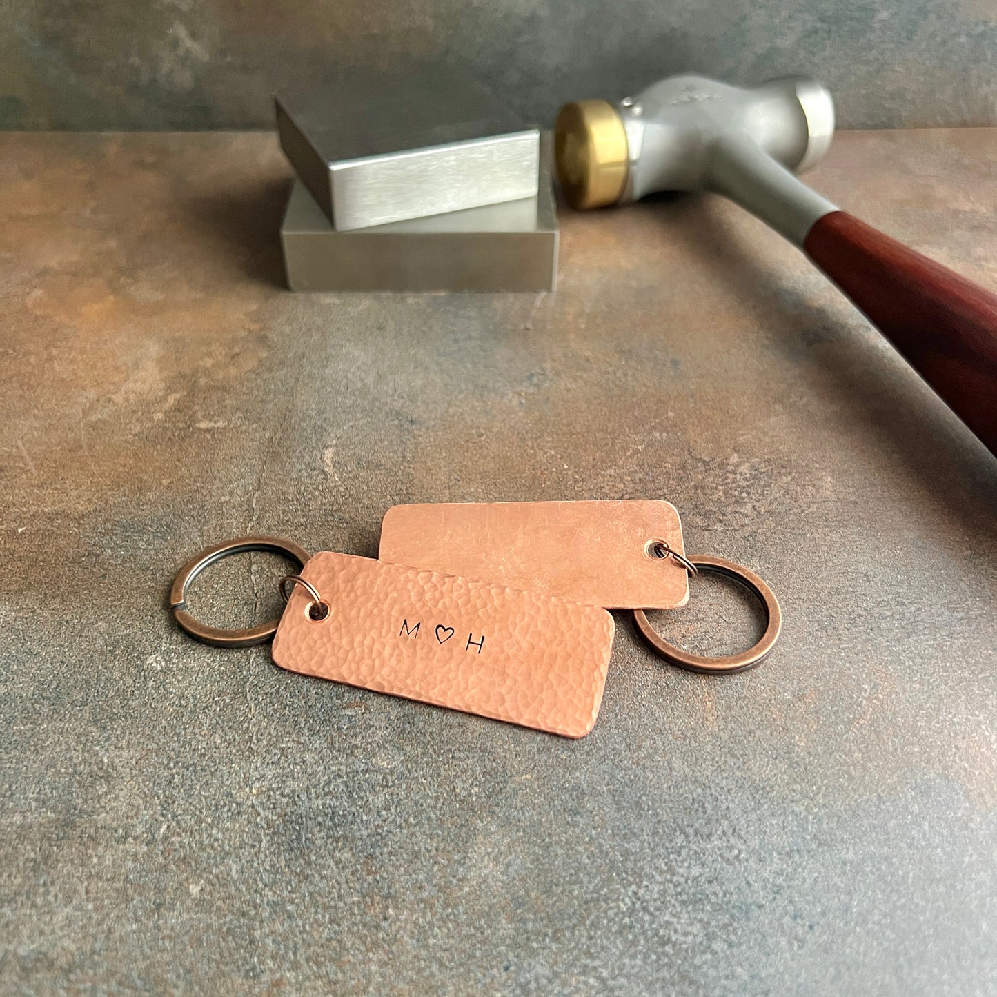 Custom Anniversary Keychain; Choice of Copper, Bronze, or Pewter