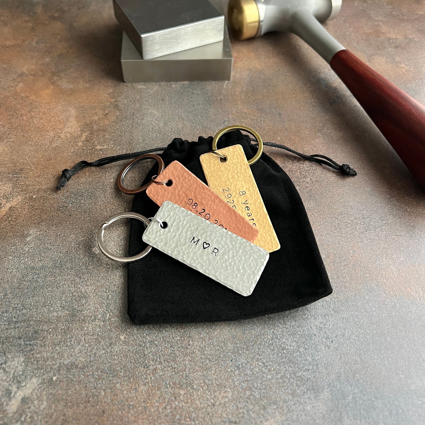 Hand-Stamped Anniversary Keychain – Copper, Bronze, or Pewter