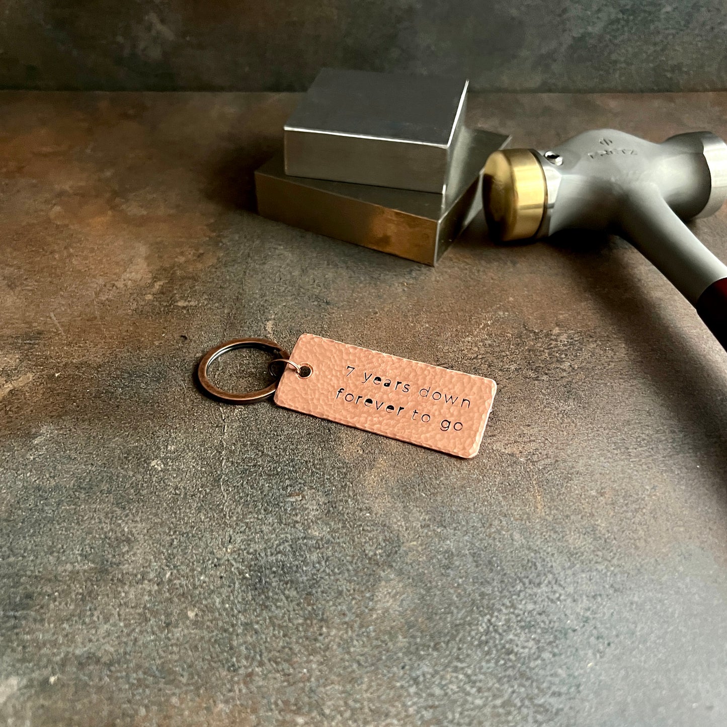 Hand-Stamped Anniversary Keychain – Copper, Bronze, or Pewter