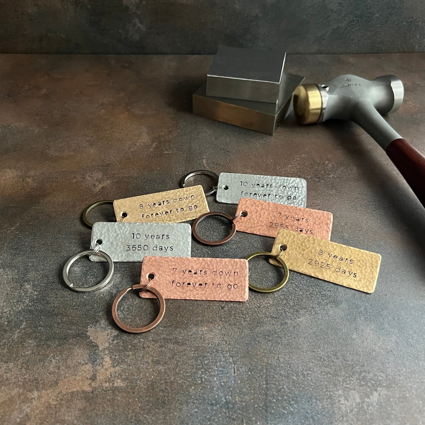 Hand-Stamped Anniversary Keychain – Copper, Bronze, or Pewter