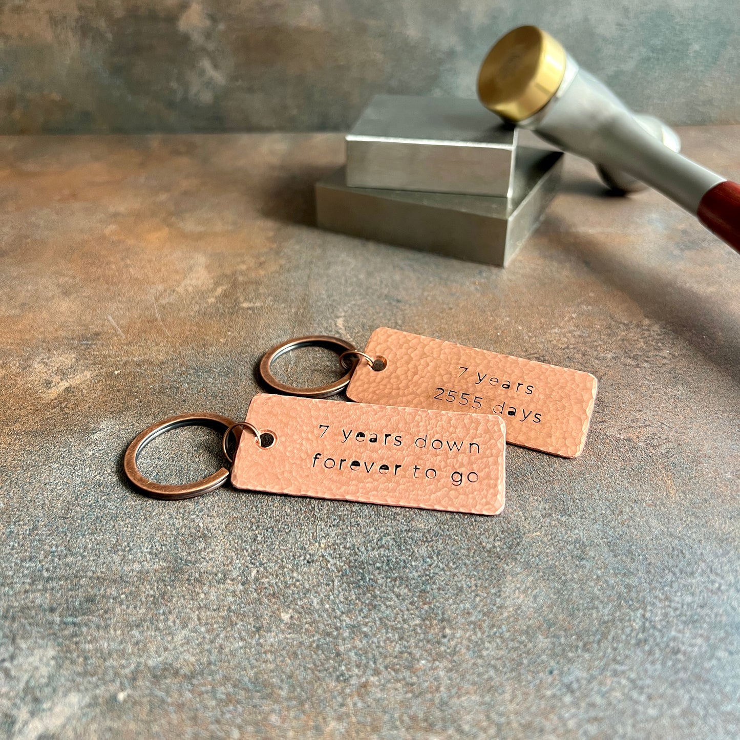 Hand-Stamped Anniversary Keychain – Copper, Bronze, or Pewter