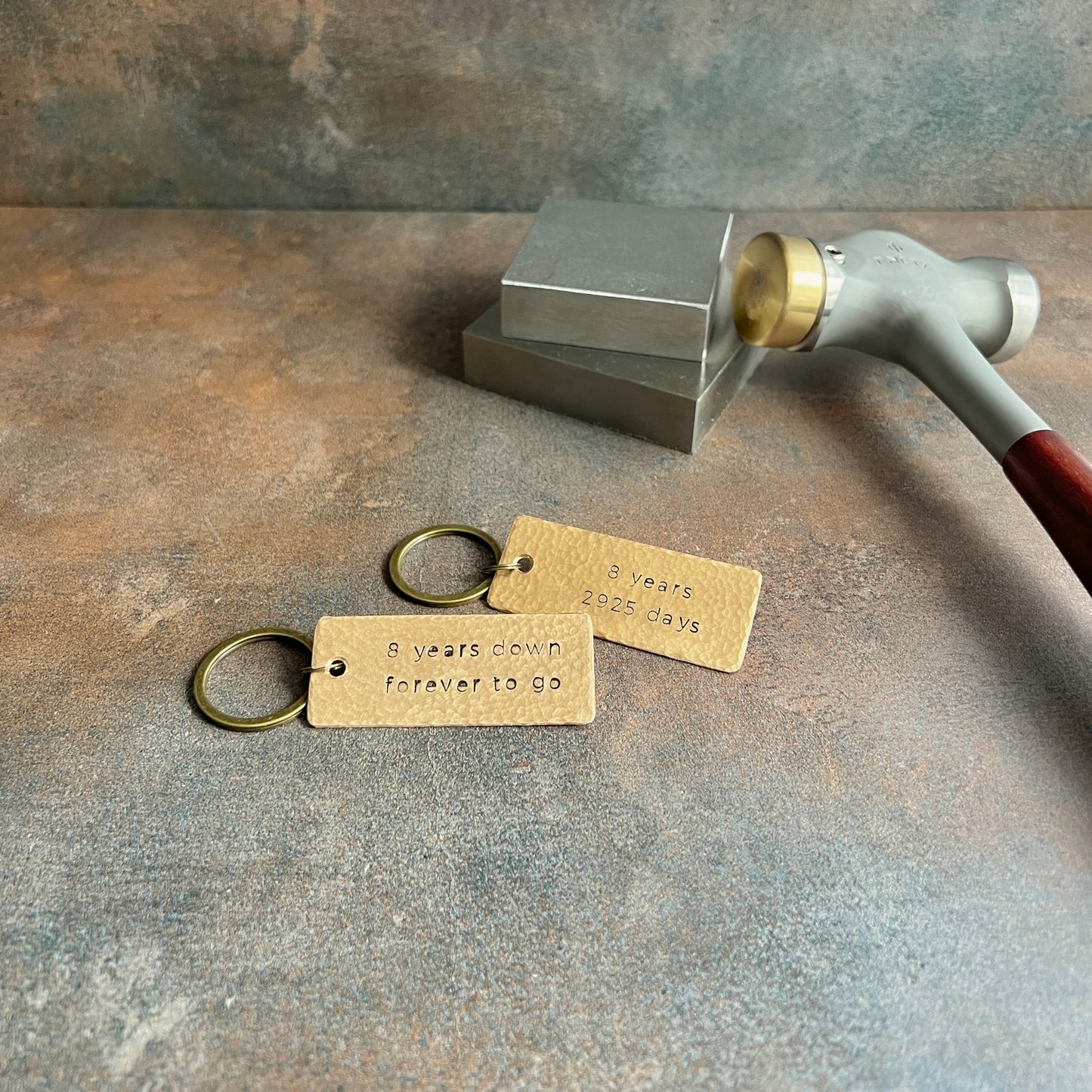 Hand-Stamped Anniversary Keychain – Copper, Bronze, or Pewter