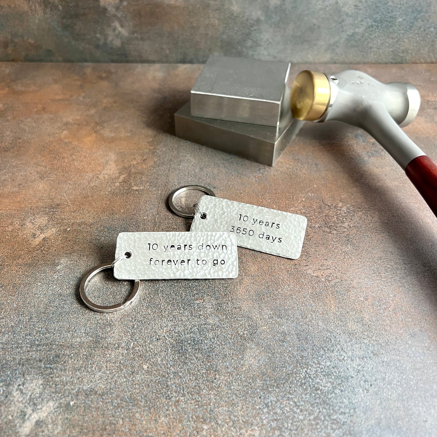 Hand-Stamped Anniversary Keychain – Copper, Bronze, or Pewter