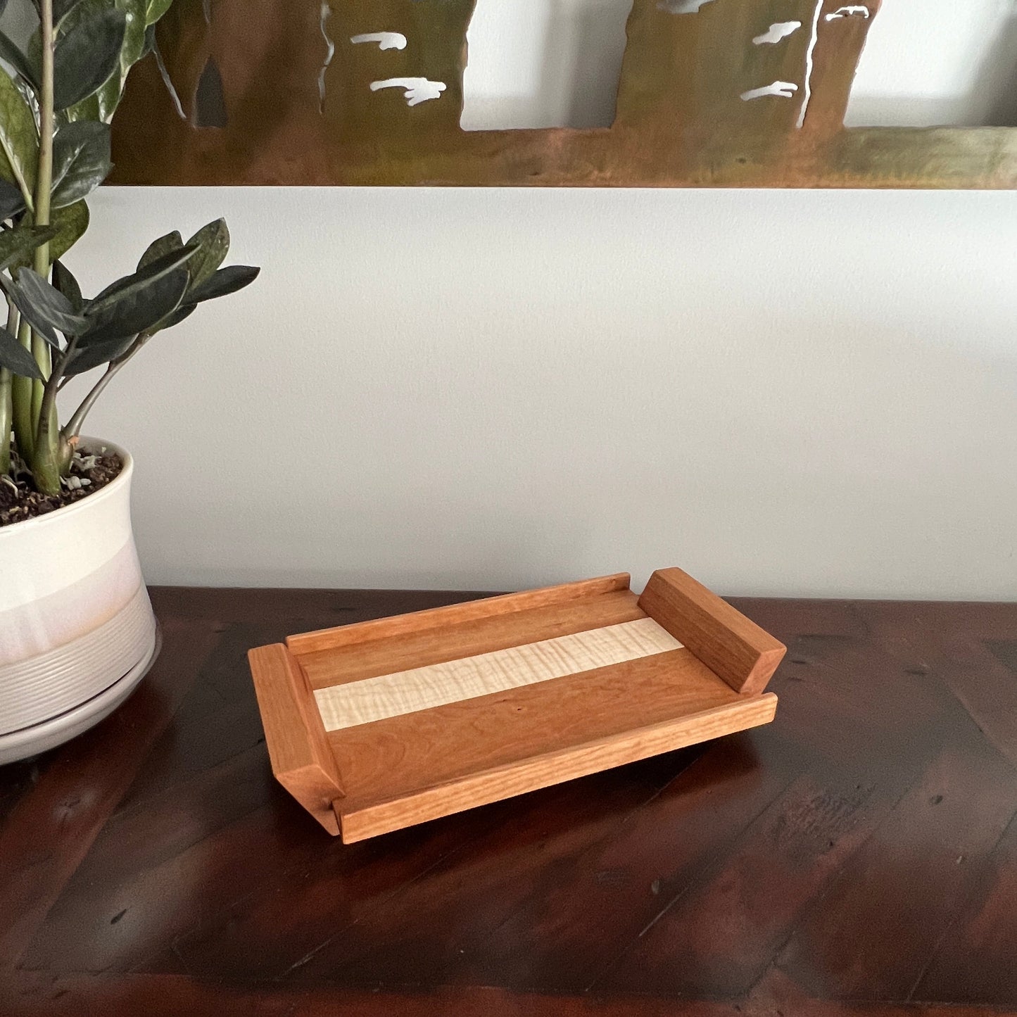 Handcrafted Wood Valet Tray; Modern Solid Wood Catchall Tray for Home