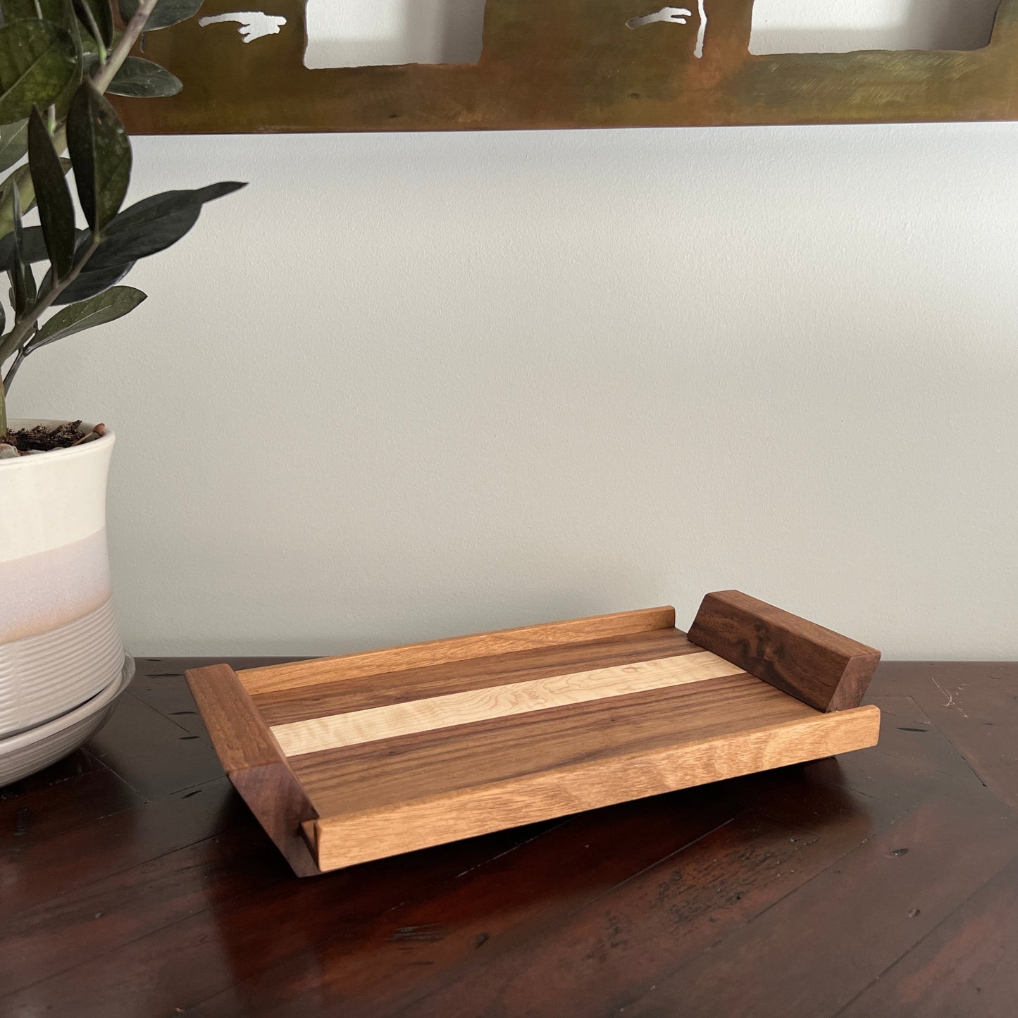 Handcrafted Wood Valet Tray; Modern Solid Wood Catchall Tray for Home