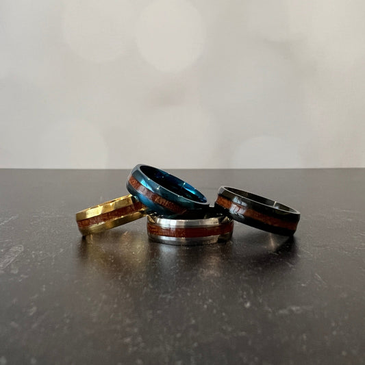 Men's Stainless Ring with Wooden Inlay