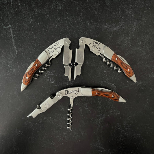 Custom Wedding or Party Favor For Guests, Stainless Steel Professional Series Corkscrew with Personalization