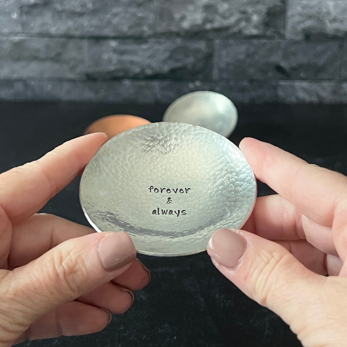 Ring Dish; Personalized Hammered Pewter Unisex Trinket Dish in Two Sizes