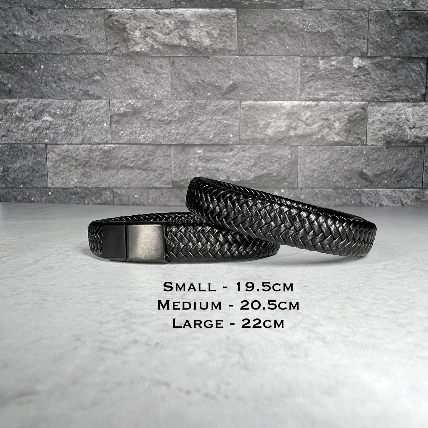 Men's Stainless Steel Black PU Leather Braided Bracelet