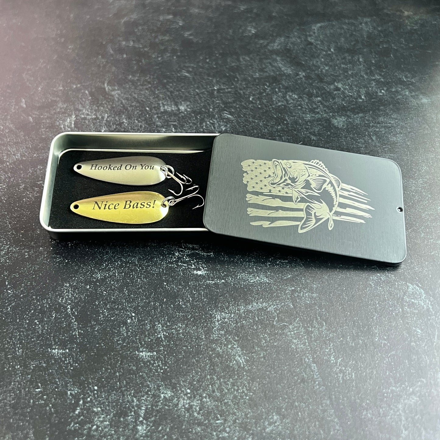 Fishing Gift for Him - Engraved Lure Hook - Christmas Gift Idea - Boyfriend Birthday - Custom Bass Flag