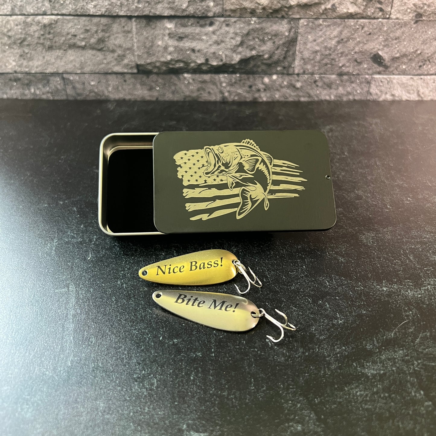 Fishing Lure Gift Set; 2 Custom Lures in Metal Tin