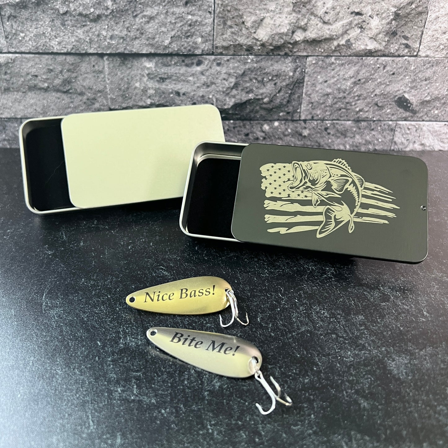 Fishing Lure Gift Set; 2 Custom Lures in Metal Tin